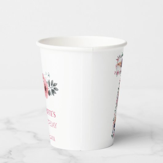 Big 7th Birthday Girl Foto Collage Pink Blume Pappbecher (Rechts)