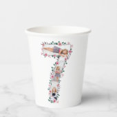 Big 7th Birthday Girl Foto Collage Pink Blume Pappbecher (Vorderseite)