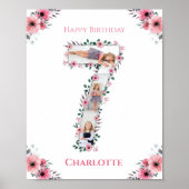 Big 7th Birthday Girl Foto Collage Pink Blume Poster (Vorne)