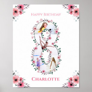 Big 8. Geburtstag Girl Foto Collage Pink Blume Poster