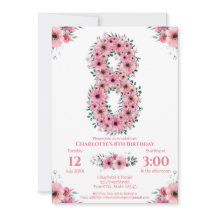 Big 8. Geburtstag Green Foliage Girl Pink Blume