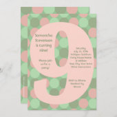 Big 9 Birthday Party Einladungen, Rosa und Grün Einladung (Vorne/Hinten)