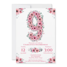 Big 9. Geburtstag Green Foliage Girl Pink Blume