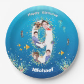 Big 9th Birthday Foto Collage unter dem Meer Pappteller (Vorderseite)