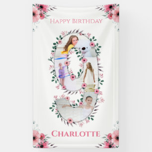 Big 9th Birthday Girl Foto Collage Pink Blume Banner