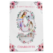 Big 9th Birthday Girl Foto Collage Pink Blume Mittlere Geschenktüte (Vorderseite)