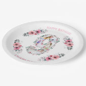 Big 9th Birthday Girl Foto Collage Pink Blume Pappteller (Schrägansicht)