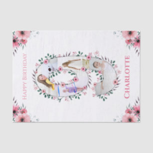 Big 9th Birthday Girl Foto Collage Pink Blume Seidenpapier