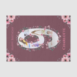 Big 9th Birthday Girl Foto Collage Pink Blume Seidenpapier