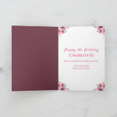 Big 9th Birthday Pink Blume Green Foliage Girl Karte (Innenseite)