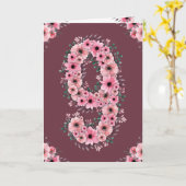 Big 9th Birthday Pink Blume Green Foliage Girl Karte (Gelbe Blume)