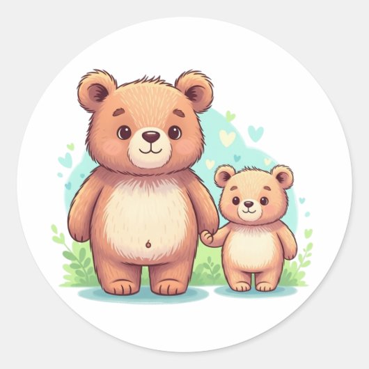 Big and Small Bear Holding Hands – Cute Kids Runder Aufkleber (Vorderseite)
