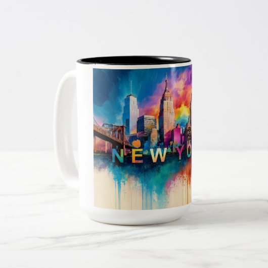 Big Apple NYC Abstrakt Skyline Zweifarbige Tasse (Vorderseite Links)