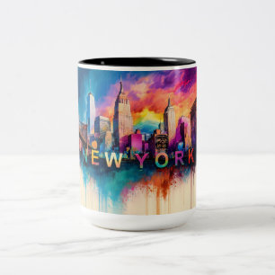Big Apple NYC Abstrakt Skyline Zweifarbige Tasse