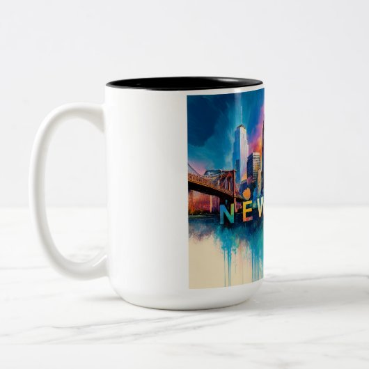 Big Apple NYC Abstrakt Skyline Zweifarbige Tasse (Links)