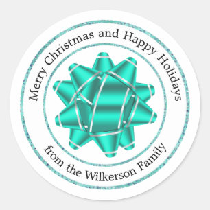 Big Aquamarin Gift Bow Glitzer Classic Round Stick Runder Aufkleber