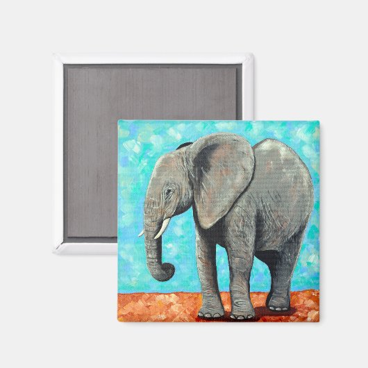 Big Baby Elephant Painting  Magnet (Vorderseite/Rückseite)
