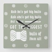 Big Balls of Yarn ・ Crochet Craft Room {Dark} Quadratische Wanduhr (Vorderseite)