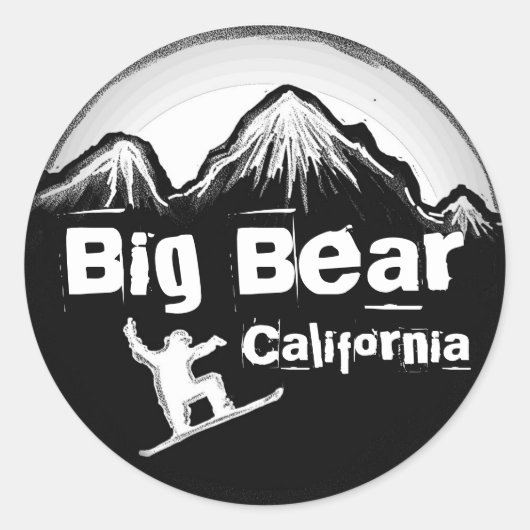 Big Bar California Schwarz-weiße Snowboardaufklebe Runder Aufkleber (Vorderseite)