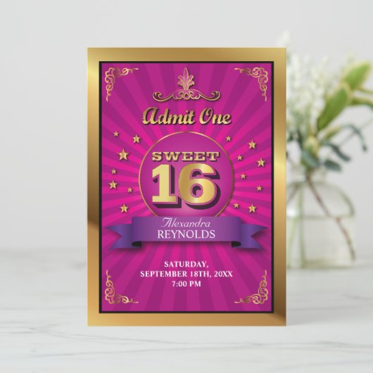 Big Bash Pink Sweet 16 Einladung (Stehend Vorderseite)