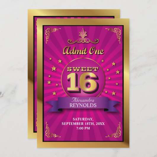 Big Bash Pink Sweet 16 Einladung (Vorne/Hinten)