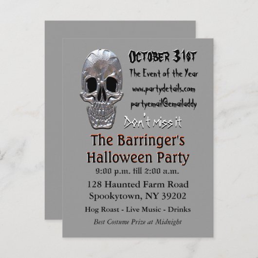 Big Bash Skull Halloween Einladung (Vorne/Hinten)