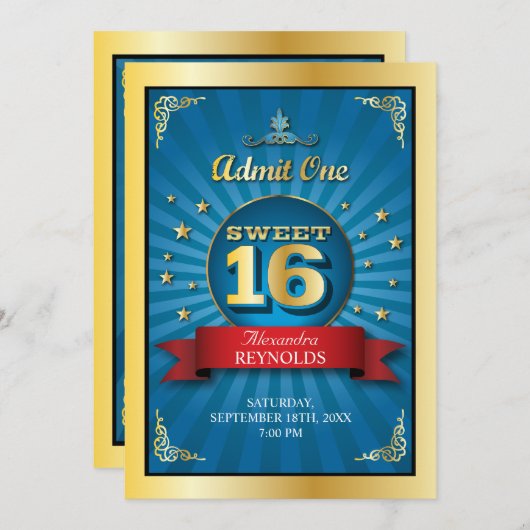 Big Bash Sweet 16 Einladung (Vorne/Hinten)