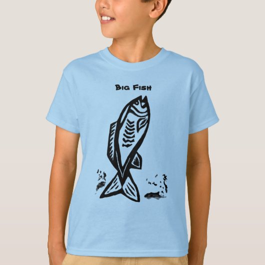 Big Bass Fish primitive Art Black Line Zeichnend T-Shirt (Vorderseite)