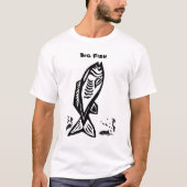 Big Bass Fish Primitive Art Schwarz und Weiß T-Shirt (Vorderseite)