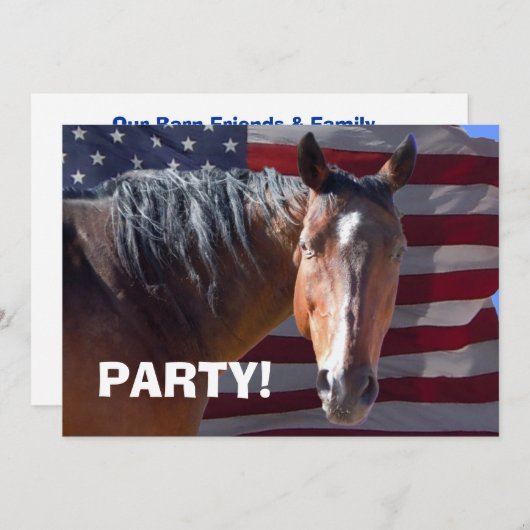 Big Bay Horse & U.S Flag - Western Party Einladung (Vorne/Hinten)