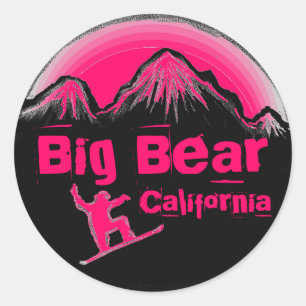 Big Bear California rosa Snowboardaufkleber Runder Aufkleber