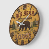 Big Bear Mountain Lodge Rustic Große Wanduhr (Winkel)