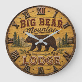 Big Bear Mountain Lodge Rustic Große Wanduhr