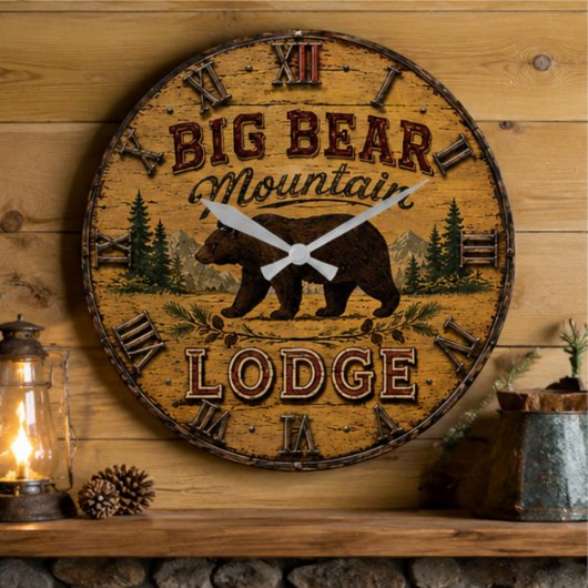 Big Bear Mountain Lodge Rustic Große Wanduhr