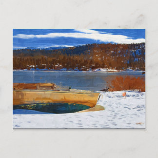 Big Bear See, Schnee und Boot Postkarte