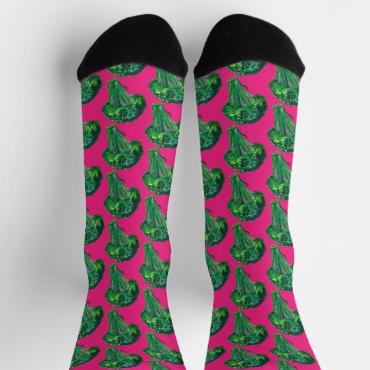 Big Beautiful Broccoli Fun Wasserfarbe Hellrosa Socken (Oben)