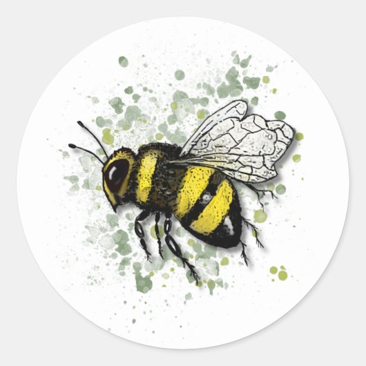 Big Beautiful Bumble BEE, Digital Drawing Runder Aufkleber (Vorderseite)
