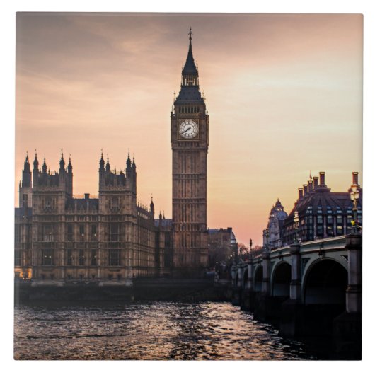 Big Ben an der Themse in London Fliese (Vorderseite)