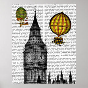 Big Ben and Vintage Hot Air Balloons Poster