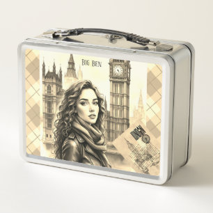 Big Ben Clock, Female Traveller bei Big Ben London Metall Brotdose