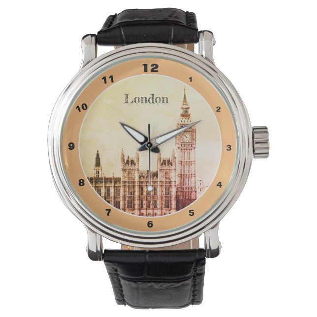 Big Ben Clock & London, Westminster / Vintages UK Armbanduhr (Vorderseite)