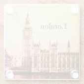 Big Ben Clock & London, Westminster / Vintages UK Glasuntersetzer (Rückseite)
