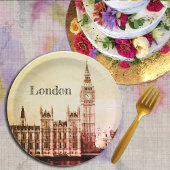 Big Ben Clock & London, Westminster / Vintages UK Pappteller