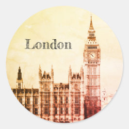 Big Ben Clock & London, Westminster / Vintages UK Runder Aufkleber
