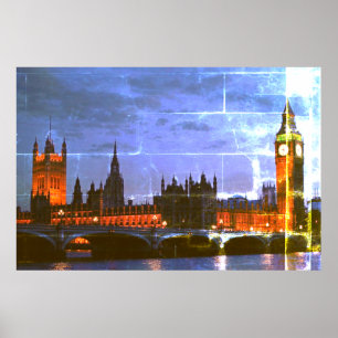 Big Ben, Houses of Parliament, London, nachts Poster