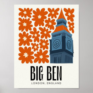 Big Ben London England abstrakte Reise Blumenart Poster