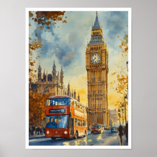 Big Ben London England Vintage Travel Illustration Poster