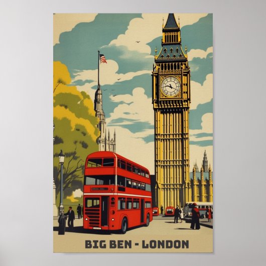 Big Ben London Fame Vintage Travel Place Poster (Vorne)