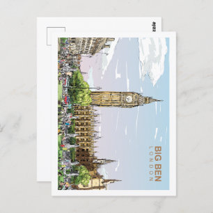 Big Ben London Famous Travel Place Illustration Postkarte