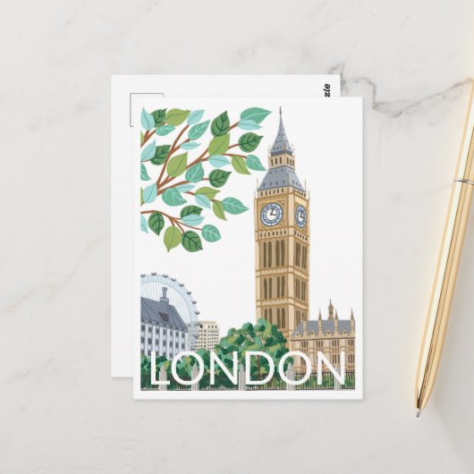 Big Ben London Illustration Postkarte (Vorderseite/Rückseite Beispiel)